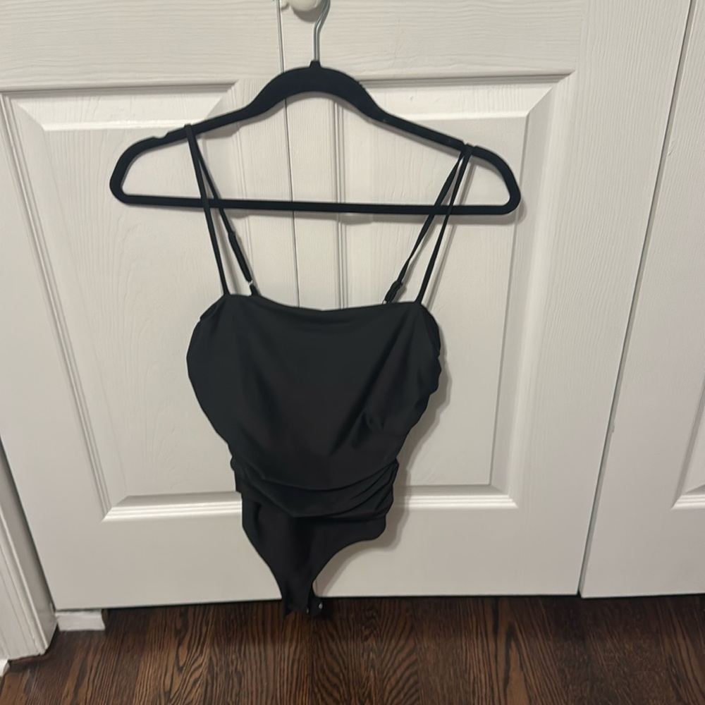NWT Black Cinched Satin Bodysuit